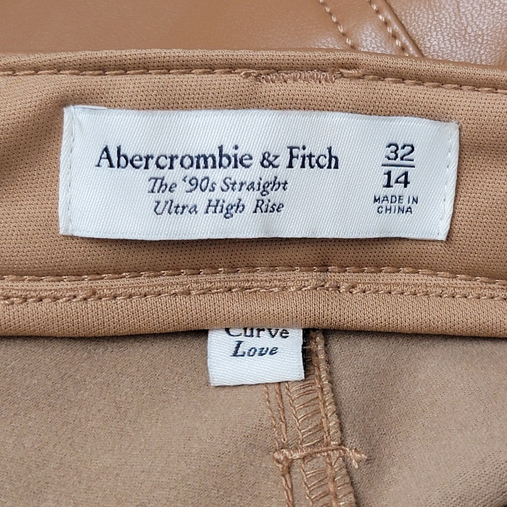 Abercrombie & Fitch Pant Curve Love 90s Straight Ultra High Rise Faux Leather 14 - Picture 5 of 12